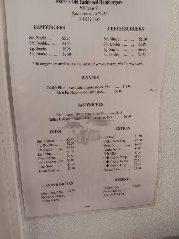 Marie's Old Fashioned Hmburgrs Menu image 2